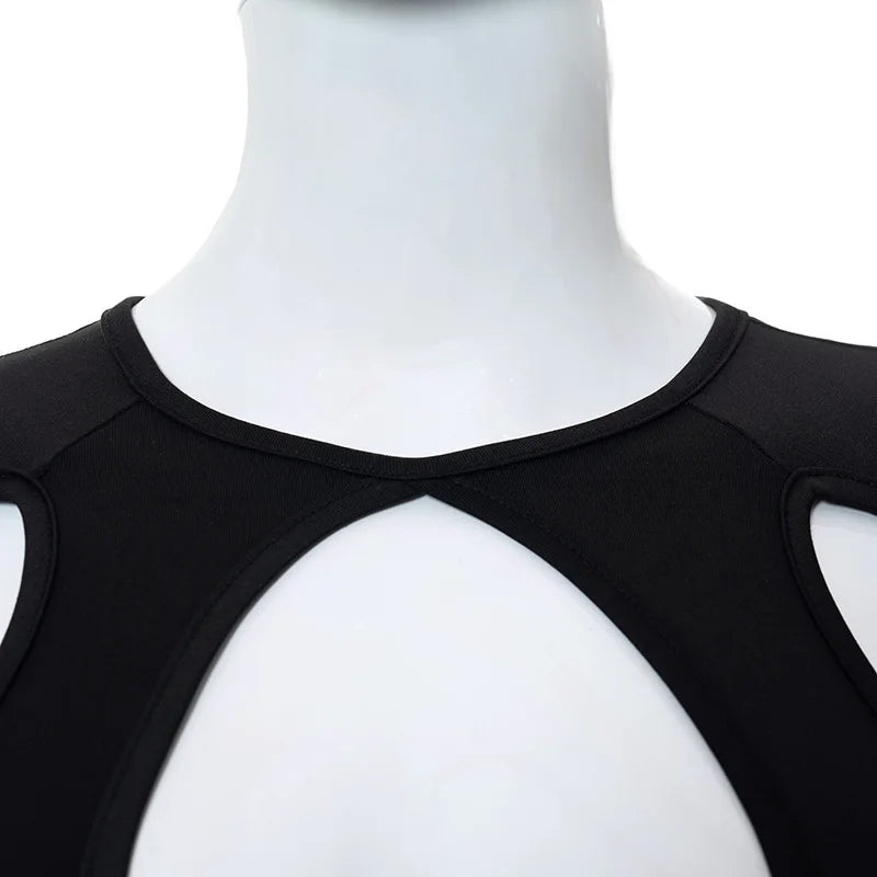 Bxoxo Summer Long Sleeve Cropped Corset Women Top Sexy Aesthetic Club O Neck Fairy Grunge Black Women's T-Shirt