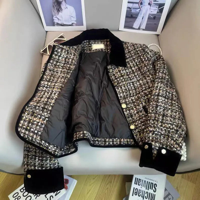 Bxoxo Korean Chic Tweed Coats Women Y2K Winter Loose Thick Warm Lapel Jacket Vintage Streetwear Single Breasted Blended Crop Outwear