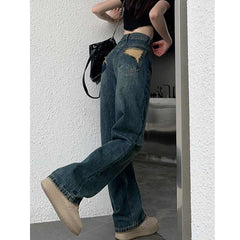 Bxoxo Wide Leg Jeans For Women High Waisted Contrasting Straight Leg Pant Autumn lady Loose Pants Streetwear