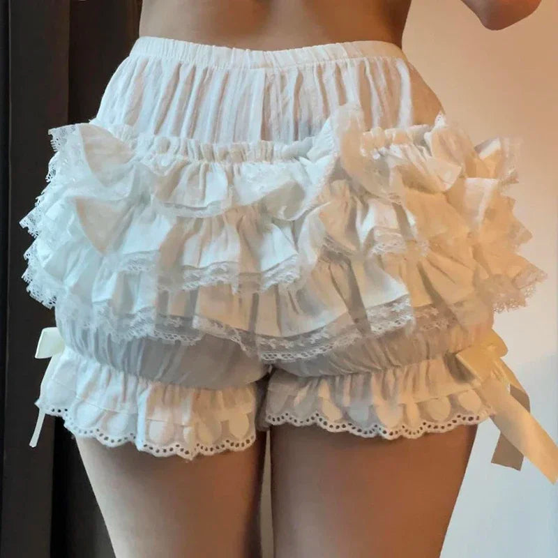 BXOXO Women Y2k Lolita Bloomers Ruffle Pumpkin Panties Bottom Lace Trim Layered High Waist Short Pants Boyshorts Micro Bottoms