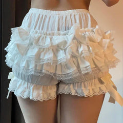 BXOXO Women Y2k Lolita Bloomers Ruffle Pumpkin Panties Bottom Lace Trim Layered High Waist Short Pants Boyshorts Micro Bottoms