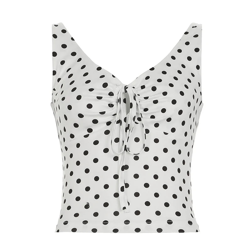 BXOXO Retro Classical Polka Dot Shirring Camisole Tops Summer Causal Office Lady Simple Chic Blouses
