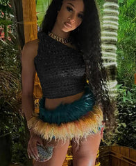 BXOXO Summer Women Sexy Golden Scales Tanks Girl Single Shoulder Bling All-match Party Club Crop Tops Miss Solid Vest