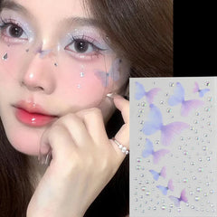 BXOXO Fashon Butterfly Face Stickers Pearl Temporary Tattoo Stickers Waterproof Glitter Eyeshadow Body for Festival Makeup