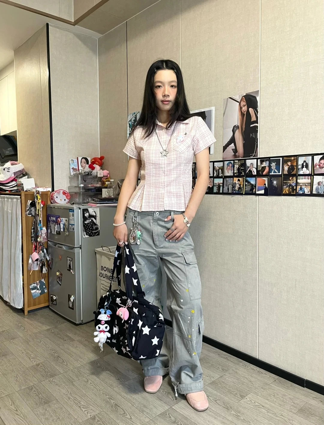 Bxoxo Y2k Japanese Plaid Shirt Women Short Sleeve Pocket Slim 2000s Aesthetic Crop Tops Summer Vintage Blouse And Shirt Retro