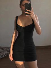 BXOXO Ruched Sleeveless Sexy Dress Women Summer Black White Bodycon Mini Dresses Ladies Casual Basic Short Dress Korean