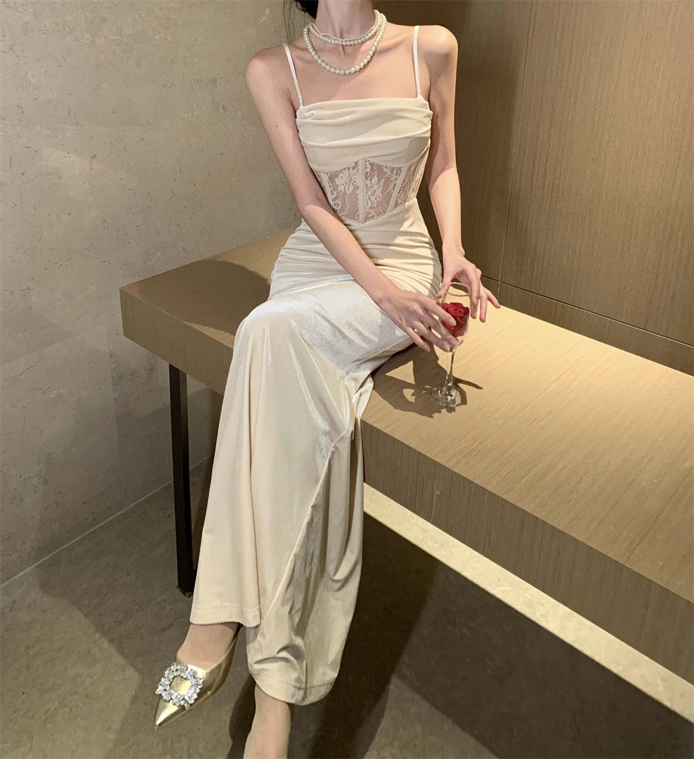 Bxoxo Sexy Women Bodycon Casual Solid Slim Long Dress Spaghetti Strap Vintage Elegant Party Prom Dresses Female Clothes Robe Vestidos