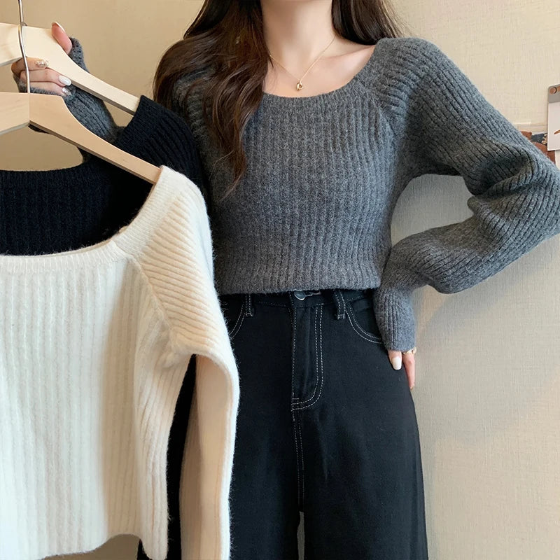 Bxoxo Autumn Winter Loose Women Sweaters Casual Soft Long Puff Sleeve Pullovers Jumpers Knitwear Basic Sweater For Women Tops
