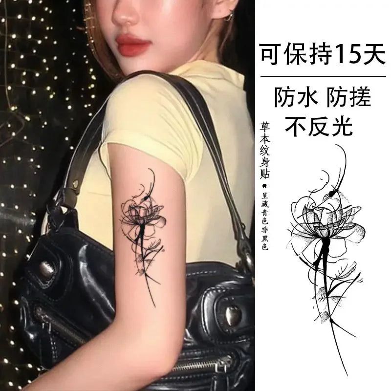 BXOXO Herbal Juice Rose Flower Temporary Tattoos for Women Arm Punk Waterproof Tattoo Stickers Art Lasting Cover Scars Fake Tattoo