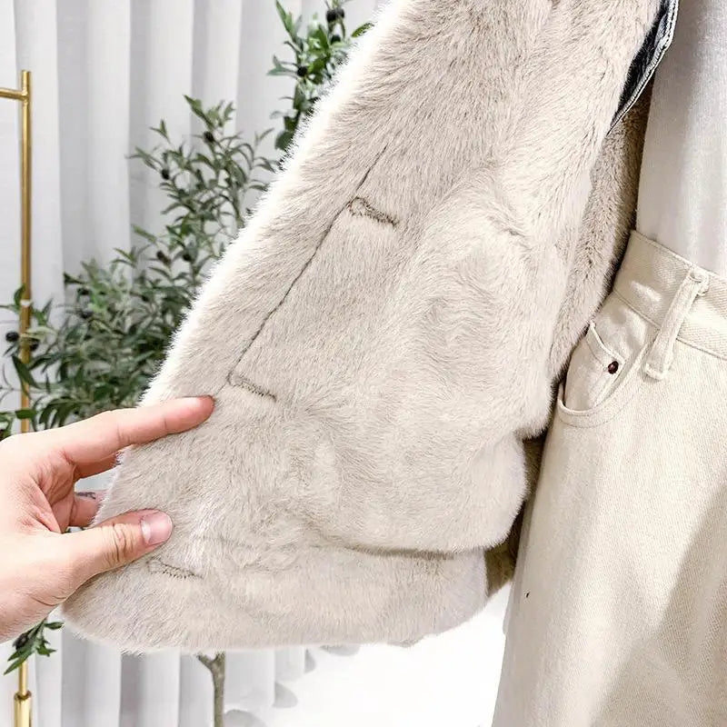 Bxoxo Jean Jacket Korean Winter Both Side Wear Thick Warm Lamb Velvet Denim Coat Single Breasted Buttons Patchwork Plush Outwear T470
