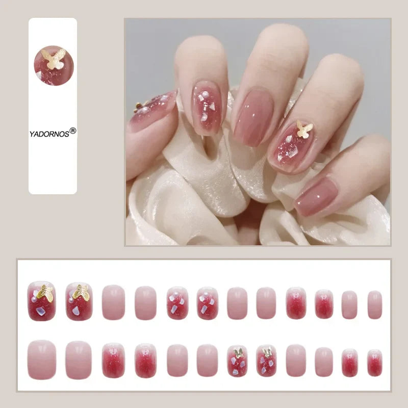 BXOXO Press On Nail Set Rhinestones Fake Nail Sweet Style Short Paragraph Manicure Save Time False Nail Wholesale Bulk