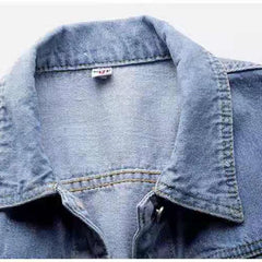 Bxoxo Spring Summer Half Sleeve Women Collared Distressed Coat Ladies Washed Cropped Denim Jacket Girl Ripped Jean Cardigan Shawl