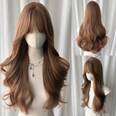 BXOXO 26 Inch Brown Wave Slightly Curly Wigs Fiber Synthetic Heat-resistant Deep Wave Hair Sweet And Natural Party or Selfie