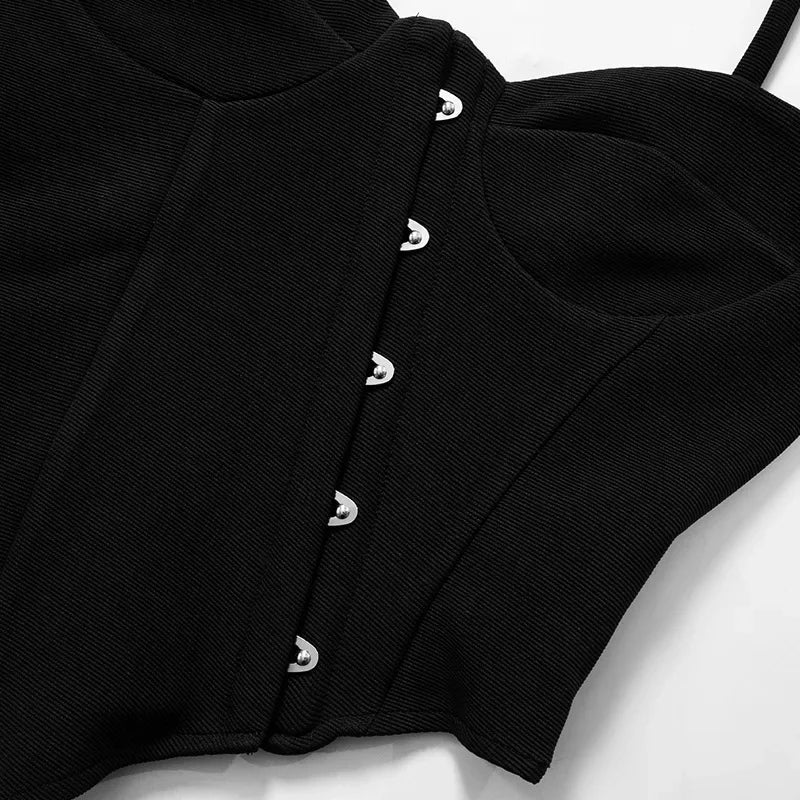 Bxoxo Fashion Women Buckle Irregular Crop Tops One Shoulder Strap Corset Tops Slim Waist  Low-cut Tanks Camis Bralette Bustiers New
