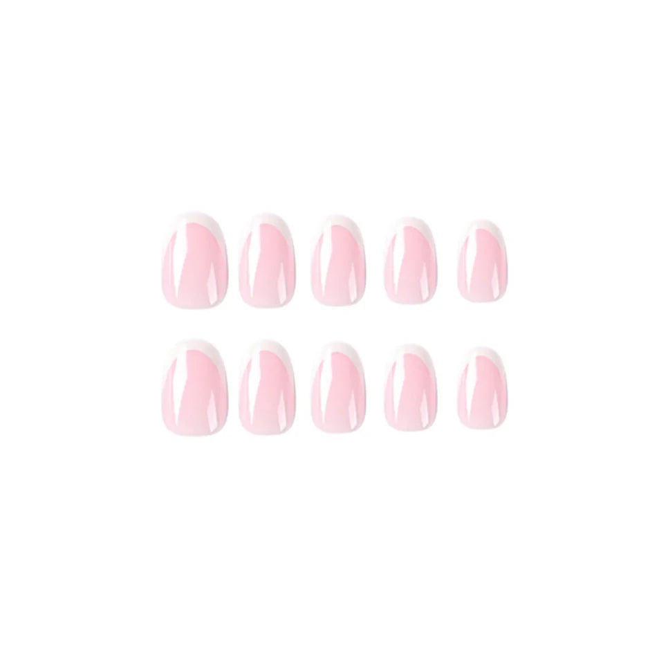 Bxoxo 24P French Oval False Nails Girls White Edge Design Nude Color Wearable Press on Nail Full Cover Short Acrylic Almond Fake Nails