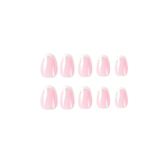 Bxoxo 24P French Oval False Nails Girls White Edge Design Nude Color Wearable Press on Nail Full Cover Short Acrylic Almond Fake Nails