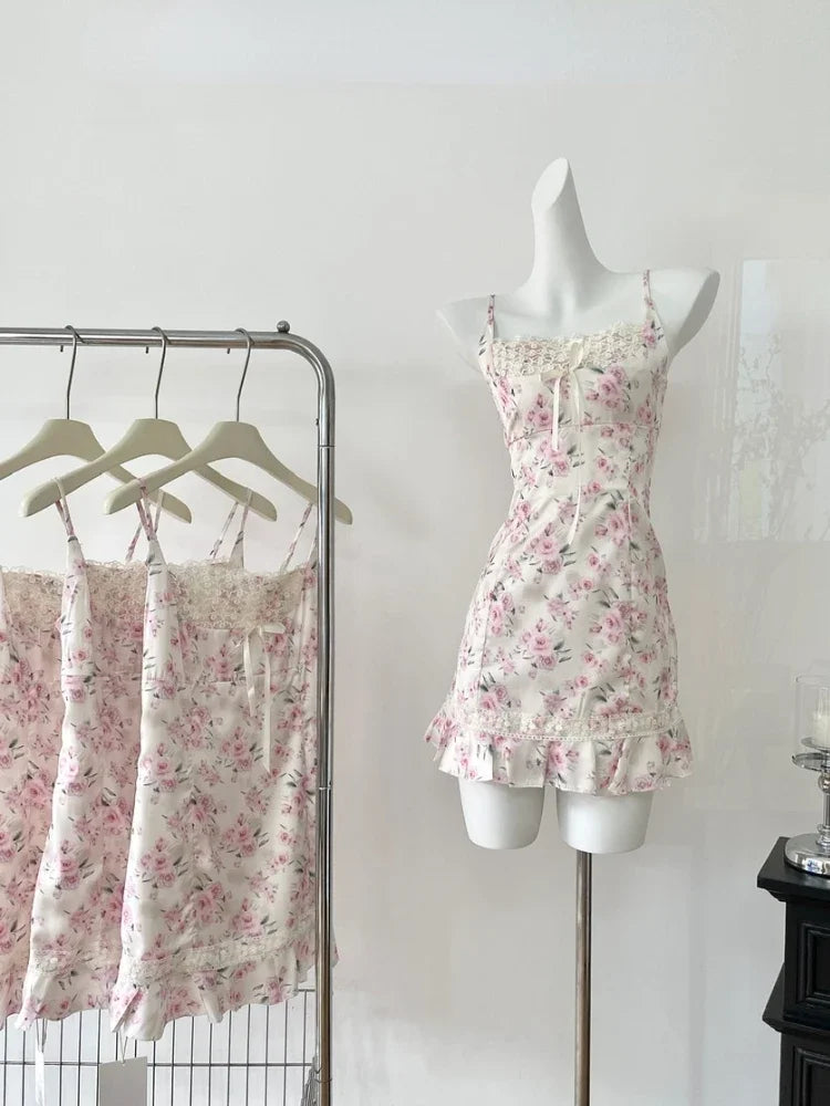 Bxoxo Summer Japanese 2 Piece Dress Set Women Elegant Casual Cardigan + Sweet Slim Floral Y2k Mini Dress Elegant Beach Korean