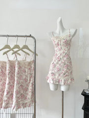 Bxoxo Summer Japanese 2 Piece Dress Set Women Elegant Casual Cardigan + Sweet Slim Floral Y2k Mini Dress Elegant Beach Korean