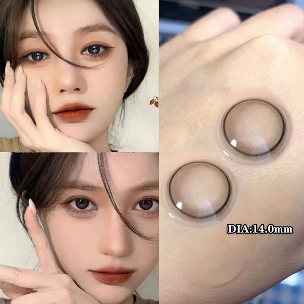 BXOXO 1Pair Myopia Colour Contacts Lenses Circular Natural Gray Blue Eye Lenses Beauty Pupil Black Eyes