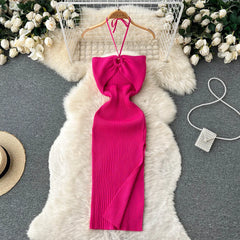 BXOXO Chic Fashion Sexy Package Hips Split Knitted Summer Dress Women Slim Elastic Bodycon Party Dress Streetwear Outfits