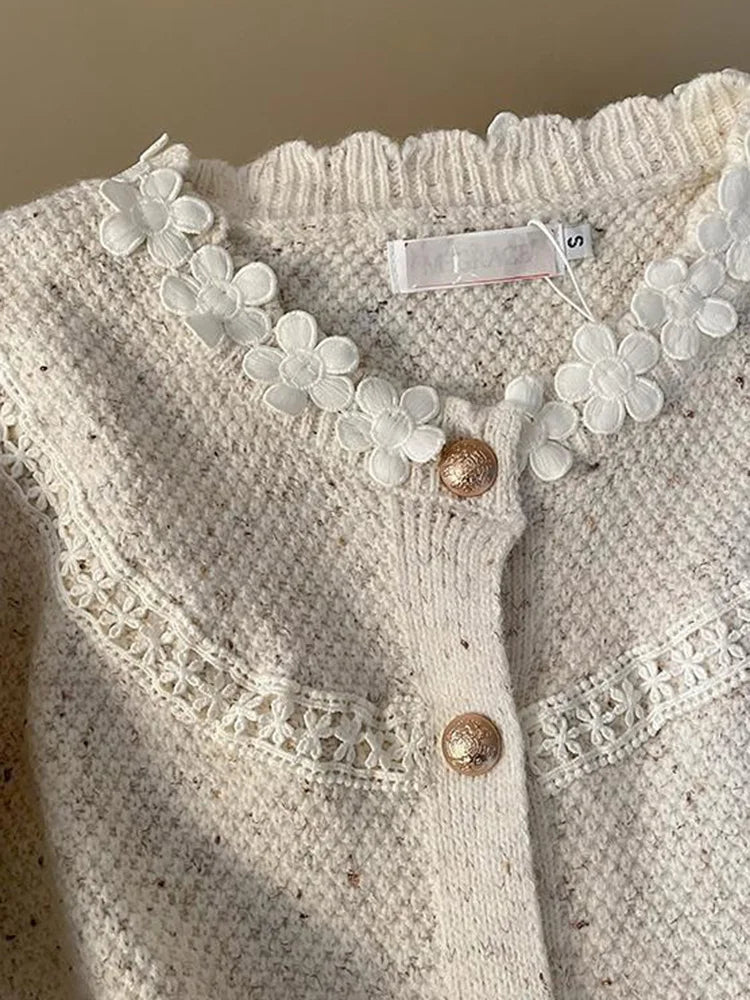 Bxoxo Floral Elegant Cardigan Women Vintage Sweet Long Sleeve Knitted Sweater French Retro Casual O Neck Design Fall Ins Tops Coats