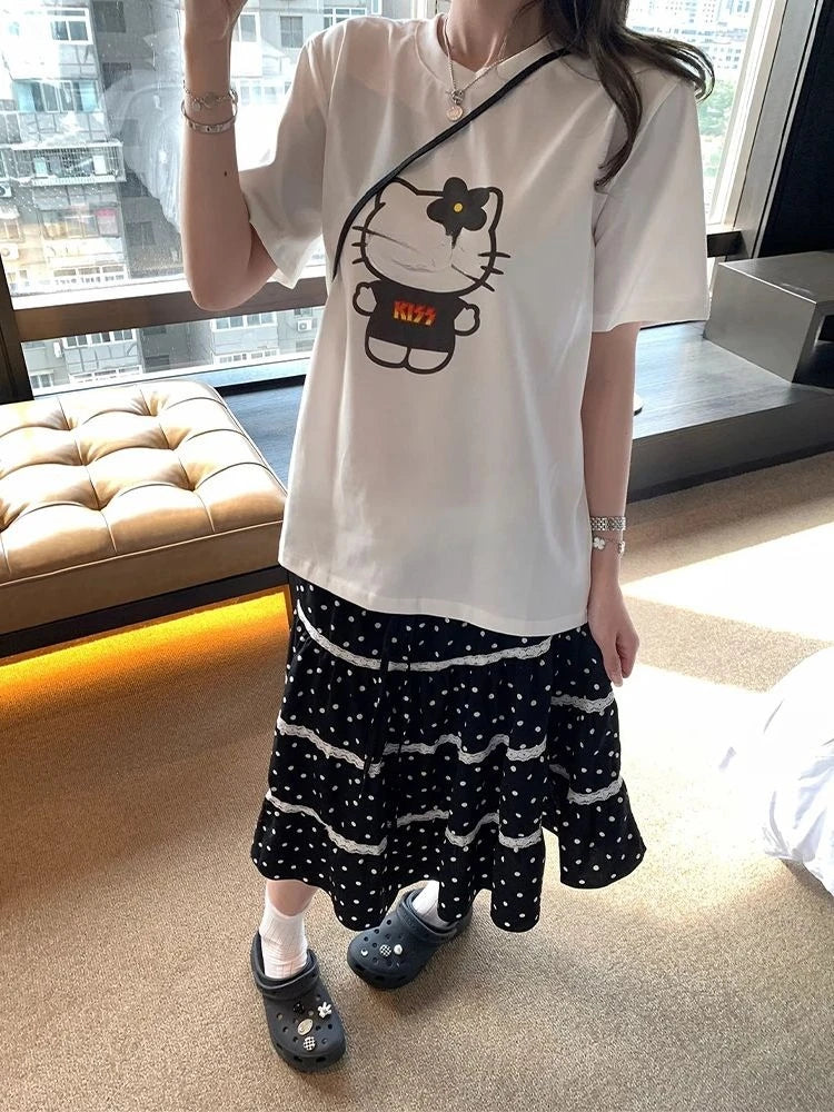 Bxoxo Summer Lace New Polka Dot Cake Skirt Women Japanese Sweet Casual Loose Short Skirts Female Designer Chic Kawaii Thin Outfits