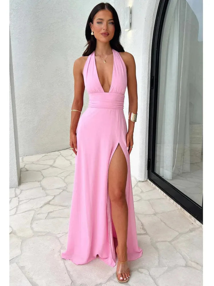 BXOXO Elegant Sleeveless Open Back High Split Dress Women Slim Lace Up Evening Dress Female Elegance Club Party Vestidos
