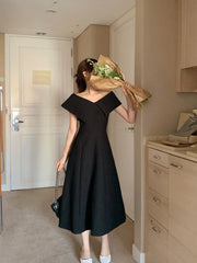 Bxoxo Long V-Ne Bla Dr Women's Korean Sle A-Line Skirt High Waist Summer New Faion mat Casual Dr