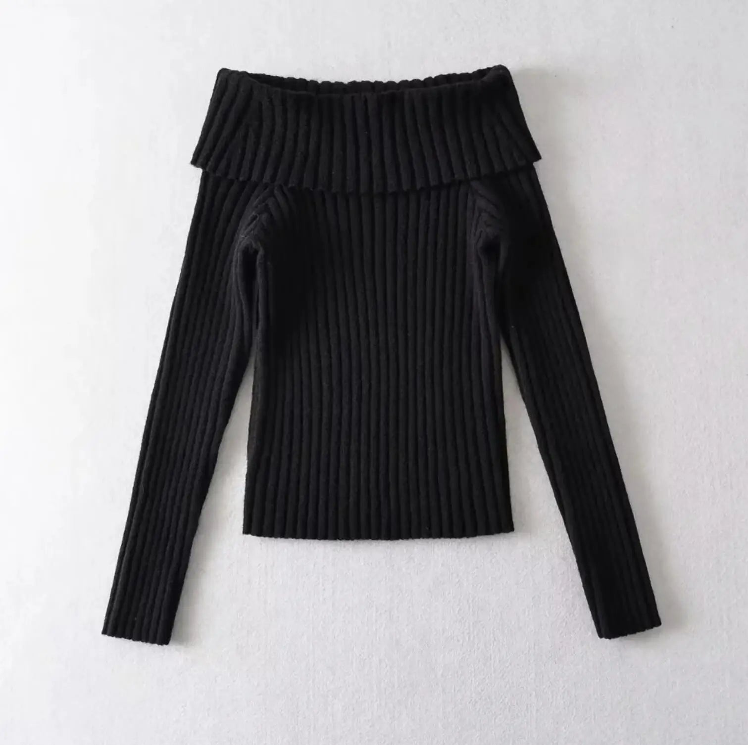 Bxoxo Autumn Winter Solid Color Rib Knitted Off the Shoulder Pullover Sweater Sexy Women Full Sleeve Slim Stretch Knitwear Jumper