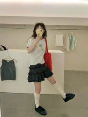 BXOXO Plaid Skirts Women Sweet High Waist Ruffles Patchwork 2025 Summer Fashion New Elegant Cake Mini Skirt Female Casual