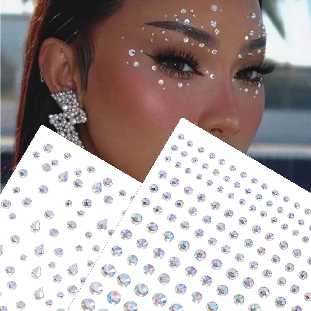 BXOXO 1Pcs Face Diamond Gem Sticker 5D Colorful Rhinestone Tattoo Eyeshadow Stickers fo Festival Nail Body Makeup Bling Jewel DIY Deco