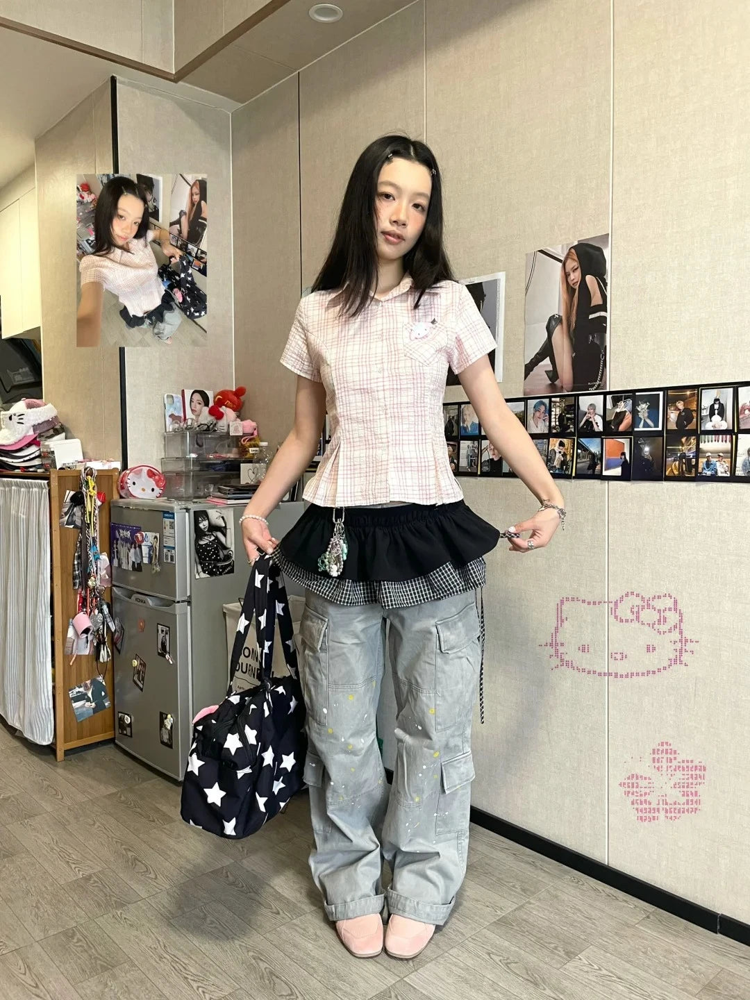 Bxoxo Y2k Japanese Plaid Shirt Women Short Sleeve Pocket Slim 2000s Aesthetic Crop Tops Summer Vintage Blouse And Shirt Retro