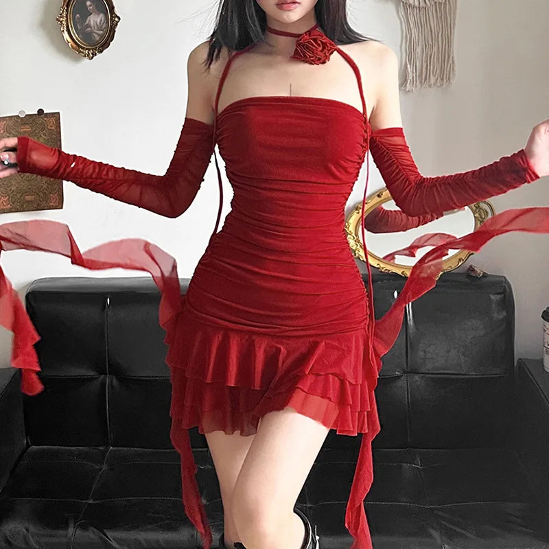Bxoxo Evening tassel Color Rose Intellectual Temperament  Dignified Mature Beautiful Sexy Sweet Gentle Women'S Ruched Dress