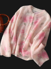 Bxoxo Elegant Floral Sweet Cardigan Sweaters Women Long Sleeve Lazy Wind Vintage Knitted Coats Fall New O Neck Single Breasted Tops