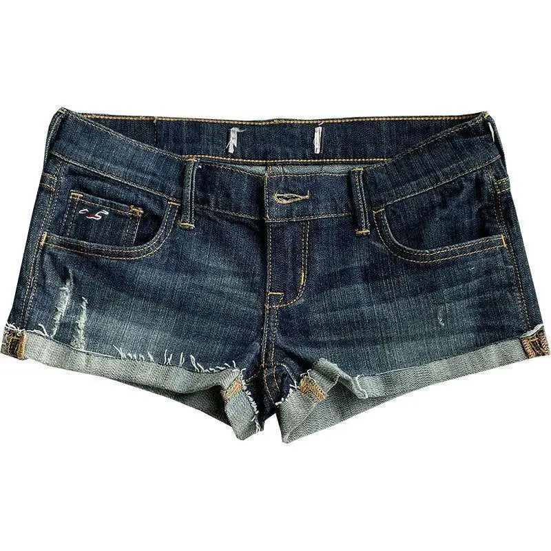 BXOXO Women's Low Rise Elastic Tight Curled Denim Shorts Summer New Hot Girl Street Casual Hip Wrap Sexy Mini Shorts Female
