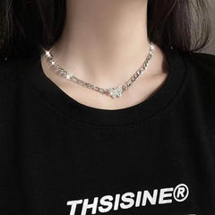 BXOXO Hip Hop Silver Color Butterfly Necklace Vintage Crystal Butterfly Thick Chain Choker Necklace For Women Rock Street Jewelry