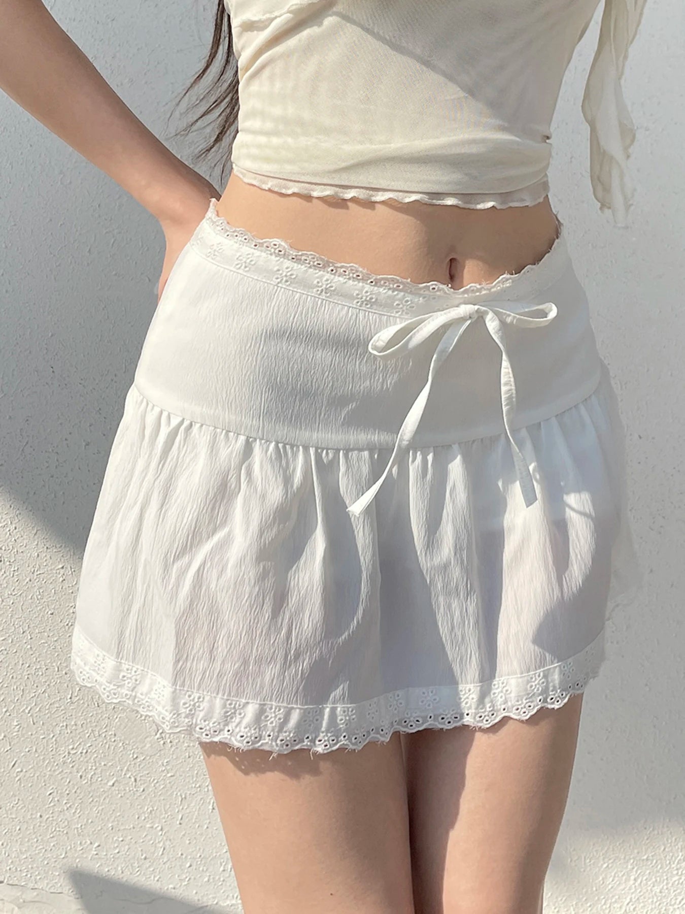 BXOXO Summer New Sweet Simple Lace Spliced Skirts Fashion Solid All-Match Basic Women Skirts