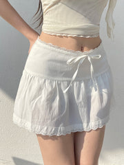 BXOXO Summer New Sweet Simple Lace Spliced Skirts Fashion Solid All-Match Basic Women Skirts