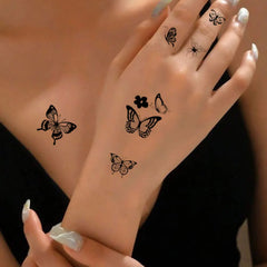 BXOXO 30 Sheets Black Butterfly Temporary Tattoos for  Women Waterproof Tattoo Stickers Suitable for Arm Body Realistic Fake Tattoo