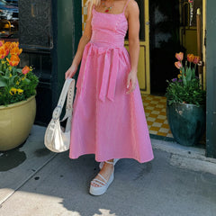 BXOXO Casual Bow Striped Maxi Dress Summer Cami Dress Flowy Beach Swing Sleeveless Spaghetti Strap Vacation Sundress for Women