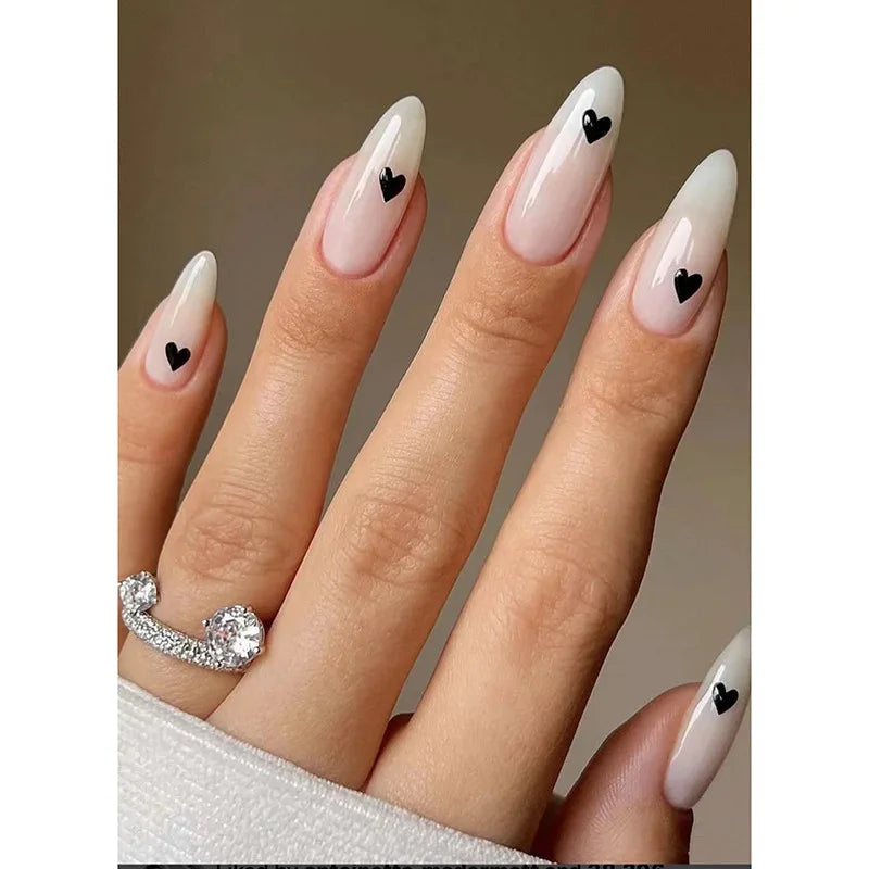 Bxoxo 24P French Oval False Nails Girls White Edge Design Nude Color Wearable Press on Nail Full Cover Short Acrylic Almond Fake Nails