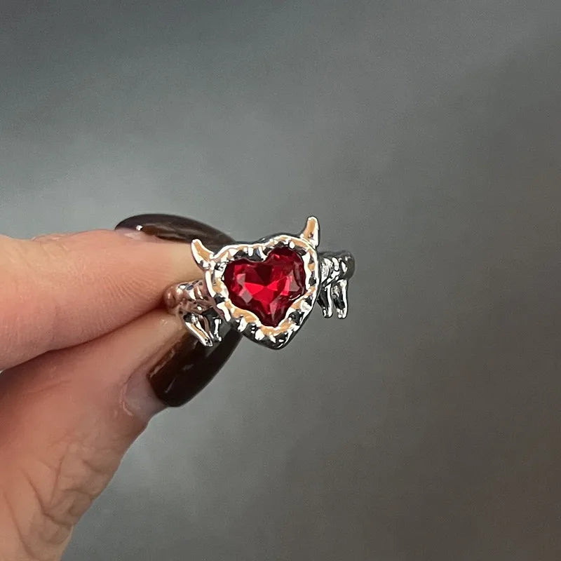 BXOXO Y2K Crystal Rings Kpop Heart Adjustable Ring Irregular Geometry Punk Vintage Rings Set for Women Girls New Fashion Jewelry