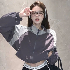 BXOXO Vintage Cropped Windbreakers Jacket Women Korean Fashion Summer Preppy Style Jackets Harajuku Coats Japanese 2000s Tops