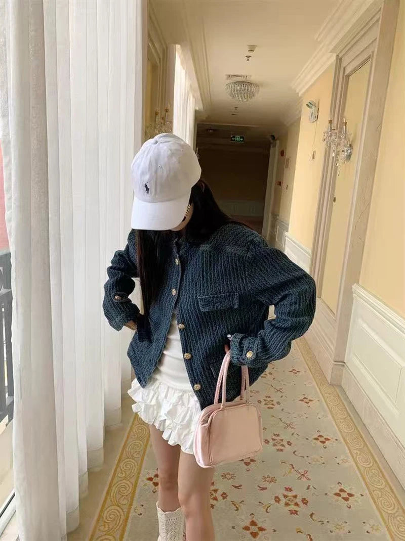 Bxoxo Vintage Stand Collar Denim Jacket Women Autumn Loose Streetwear Single Breasted Coats Y2K Korean Chic Long Sleeve Casual Outwear