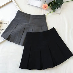 BXOXO Fashion A Line Women Pleated Skirt High Waist Zipper Grey Student Mini Skirt JK Summer New Black Ladies Suit Skirt