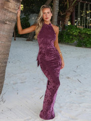 BXOXO Luxury Backless Tassel Dress Women Sexy Lace-Up Halter Solid Sleeveless Half High Collar Beach Vacation Party Bodycon