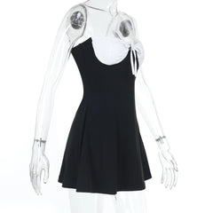 BXOXO Sexy Women’s Lace Patchwork Short Dress Summer Sleeveless Tie-up Front Slim Fit A-Line Dress Party Club Short Mini Dress