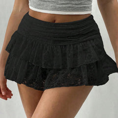 BXOXO Cute Ruffle Bloomer Skirts Women's Summer Lace Floral Skirt High Rise Tiered Ruffled Flowy Short Mini A Line Skirt