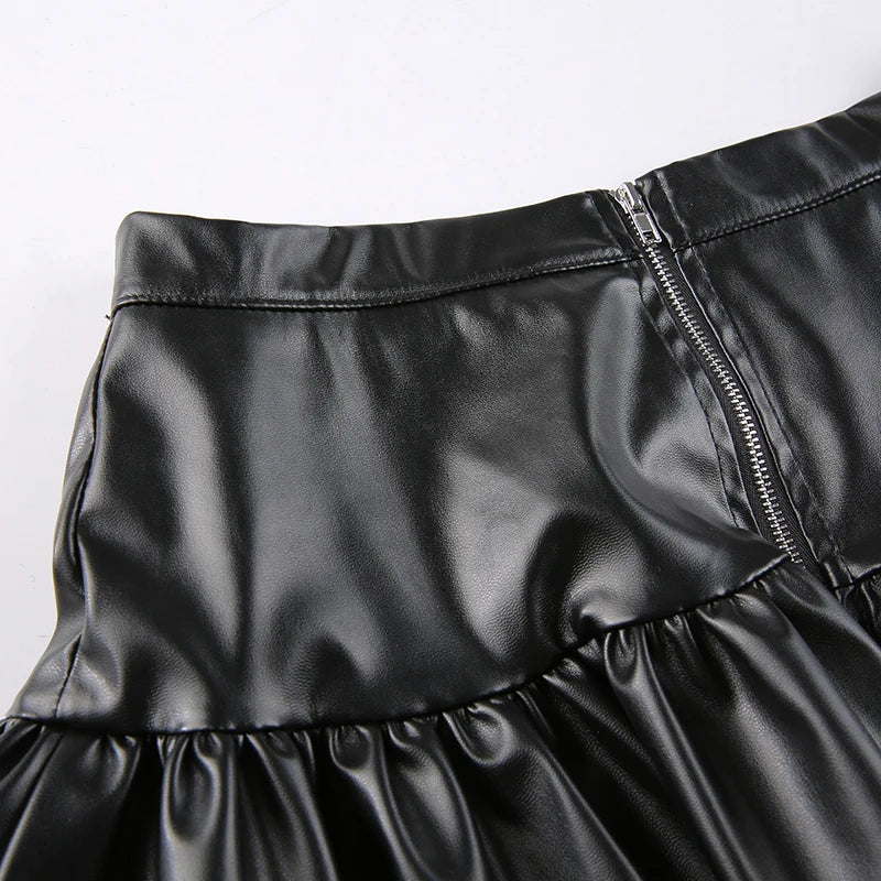 Bxoxo PU Leather Mini Skirts Punk Style High Waist Lace Up Bandage Black Pleated Skirt Streetwear Girls Dark Academia Clothes