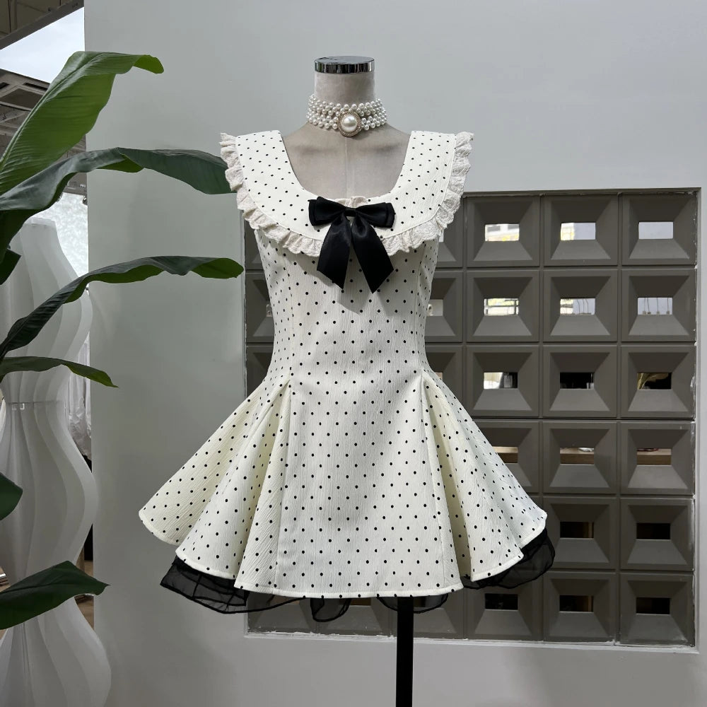 BXOXO Summer Elegant Young Girls Dress Polka Dot Bow Design Mini Club Dresses Appropriate Chic Sexy Party Outfits 2025 New Arrival